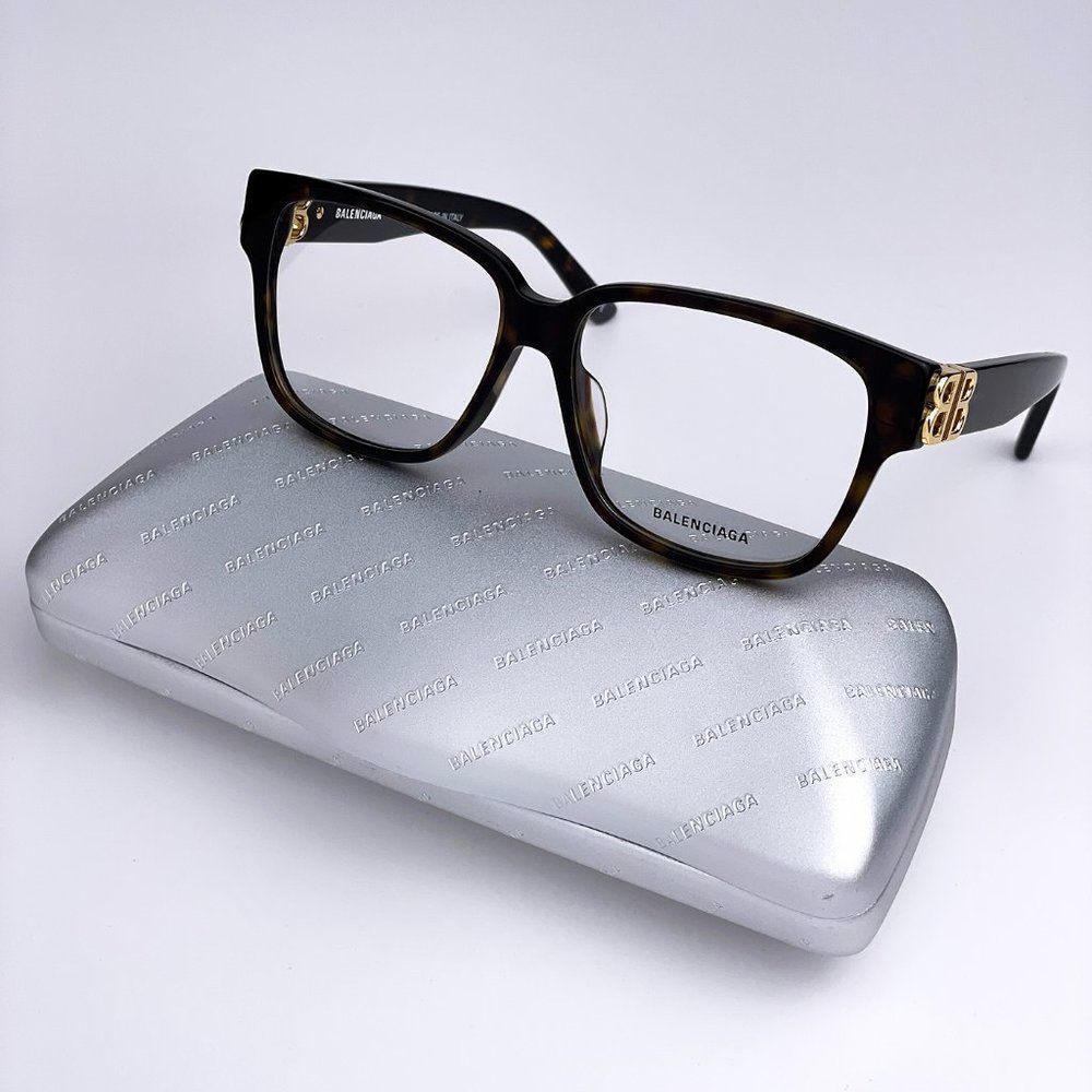 NEW Balenciaga Everyday BB0104O 002 Havana Gold Square Women Eyeglasses